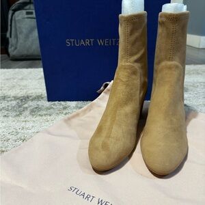 Stuart Weitzman Yuliana 60 Tan Suede Ankle Booties